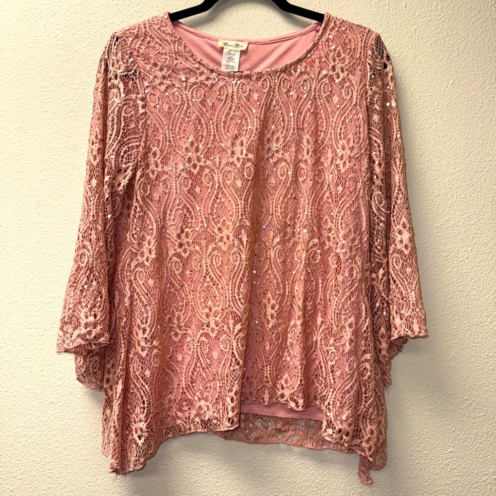 Brittany Black Dusty Pink Sequined Lace. Medium. Asymmetric hem